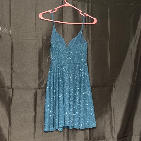 sparkly dark green mini adjustable strapped dress - Picture 2 of 5